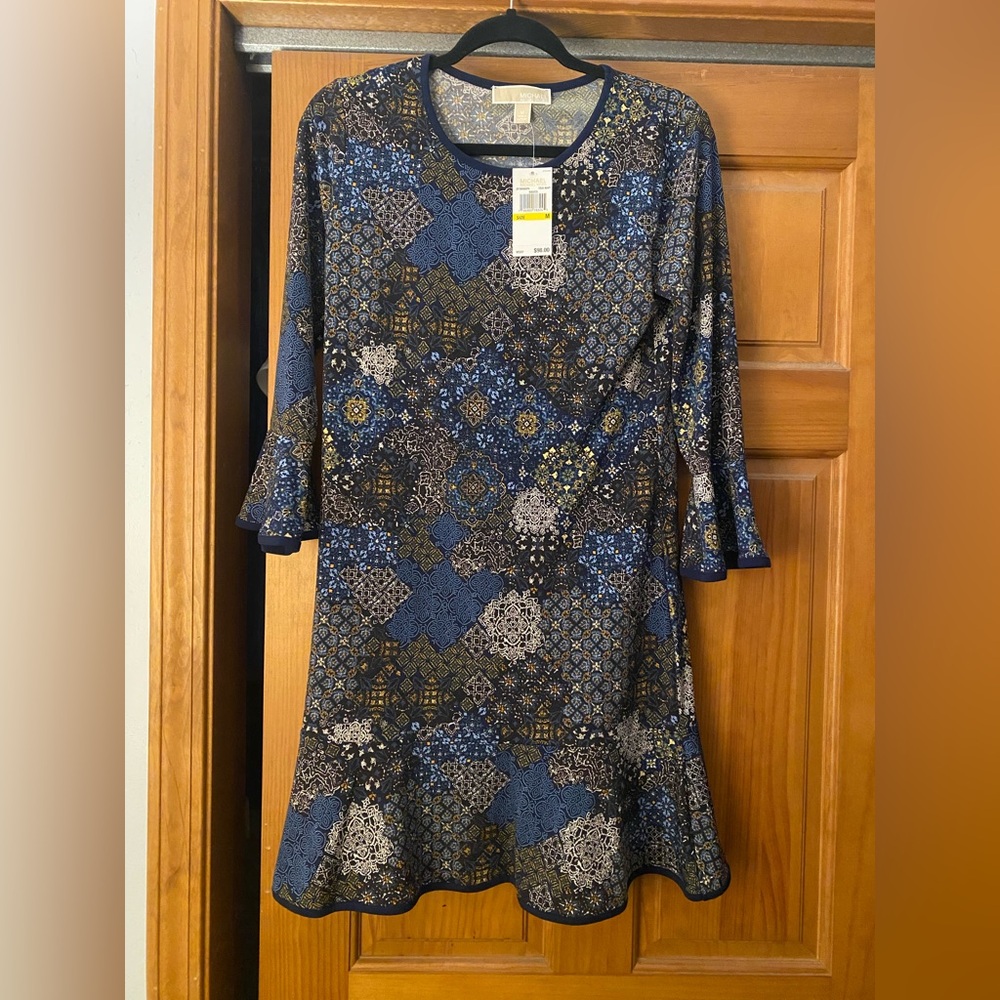 Michael Kors Blue and Black Patterned Women's Dress